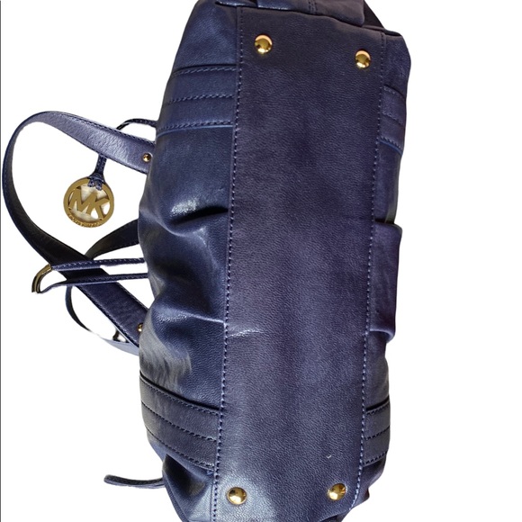 Michael Kors Navy Leather Cinch Top Shoulder Satchel - Picture 5 of 6